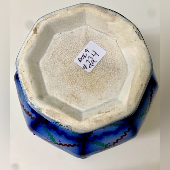 19th Century Antique Gaudy Ironstone Flow Blue Squiggle Grid Pattern Jug Pitcher - Picture 13 of 16